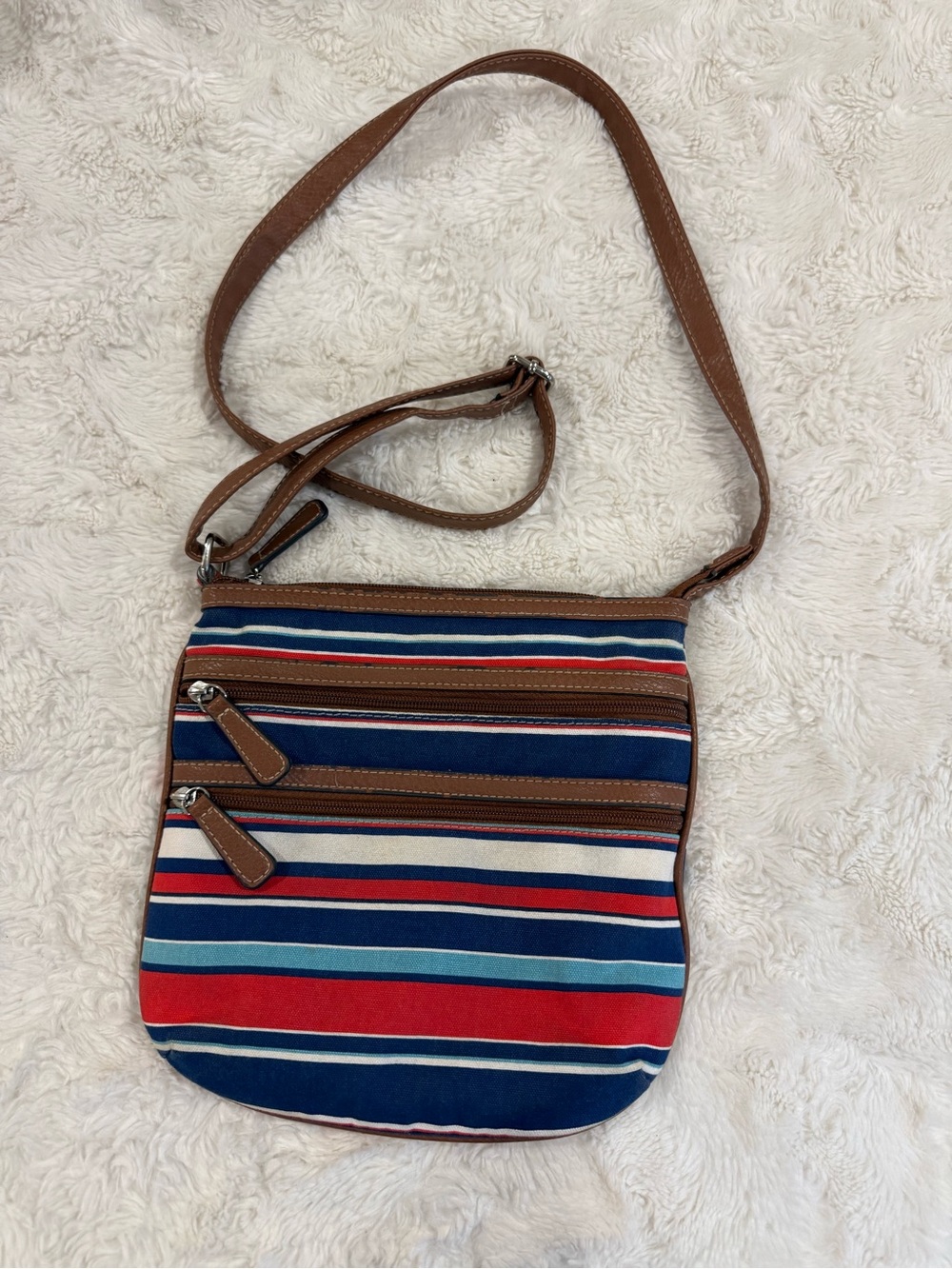 croft & barrow Navy, Red & Brown Striped Crossbody Bag